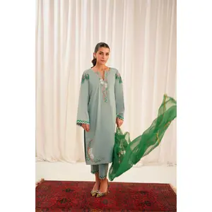 Pistachio Embroidery Set Womenswear Pakistani Kurta Kurti Shalwar Kameez