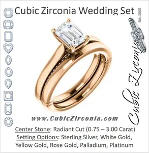 CZ Wedding Set, featuring The Tonja engagement ring (Customizable Radiant Cut Semi-Solitaire with Dual Three-sided Pavé Band)