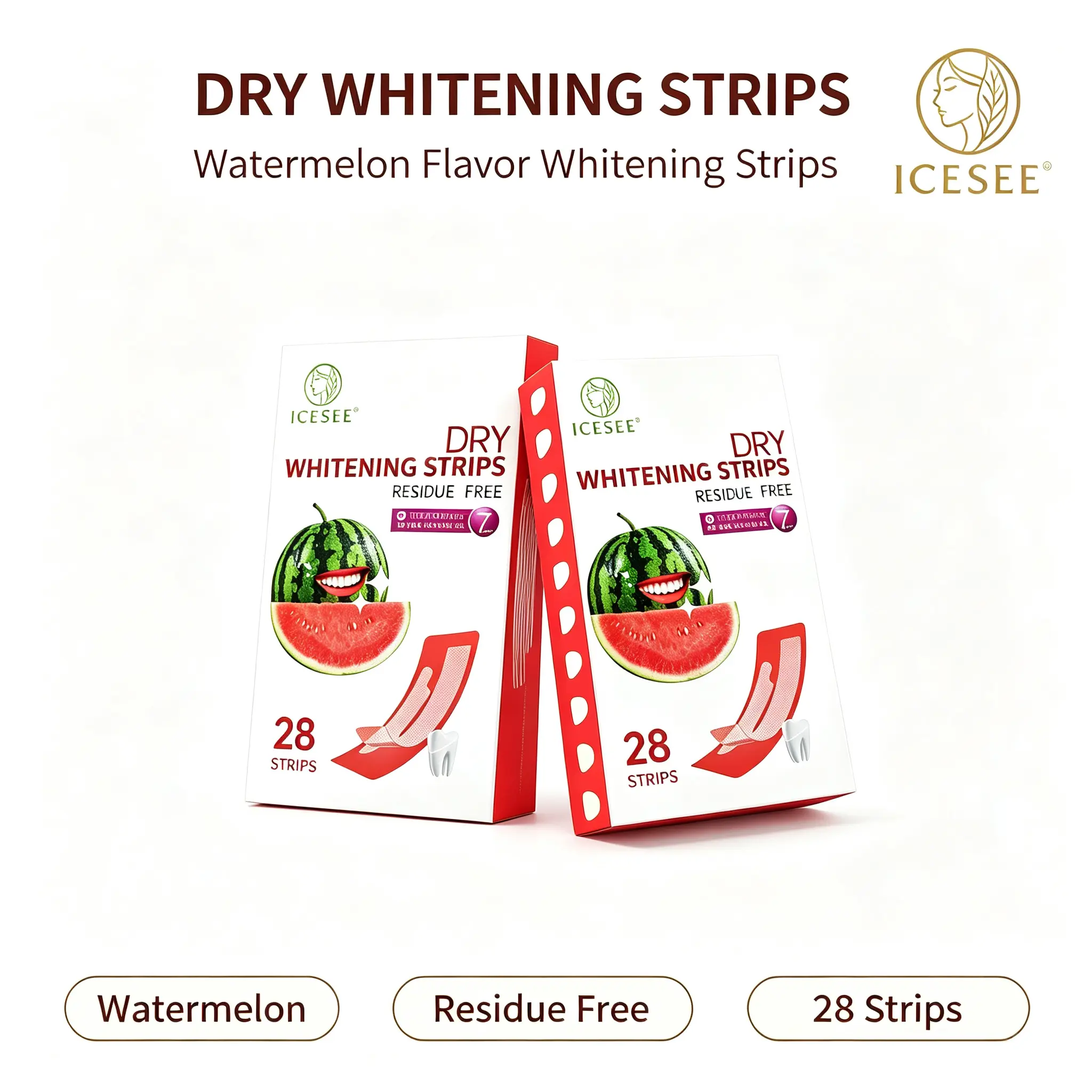 ICESEE Gentle Watermelon Whiteningstrips, Teeth Brightener for Sensitive Teeth & Fresh Breath, No-Slip Formula, 14 Treatments, Teeth Brightener Strips, Natural Extracts