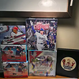 MLB Break #155, 2 2026 Bowman blasters, 1 2025 topps chrome baseball update series, 1 topps 75th 2026 celebration mega,1 2025 stadium club mega, 1 bigwurm breaks box elite style.