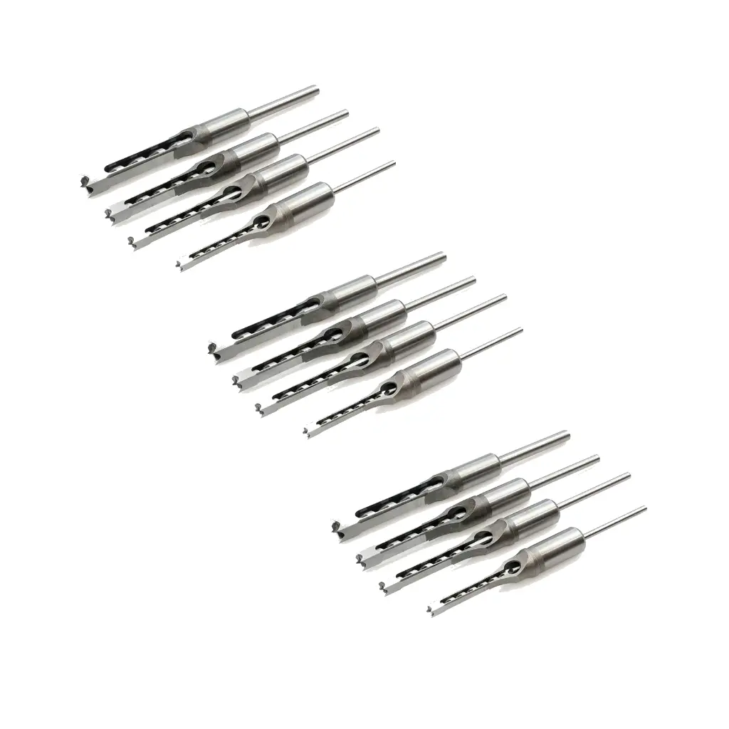 4 Piece Set High-Speed Steel Square Hole Drill Bits, Precision Sizes 1/4, 1/2, 5/16, 3/8, Ideal for Wood, Plastic & Metal Applications