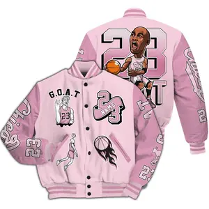 Orchid 4s Match Varsity Jacket, GOAT Basketball Graphic Outerwear, Custom Name All Over Print, Sneaker Streetwear Premium Jacket