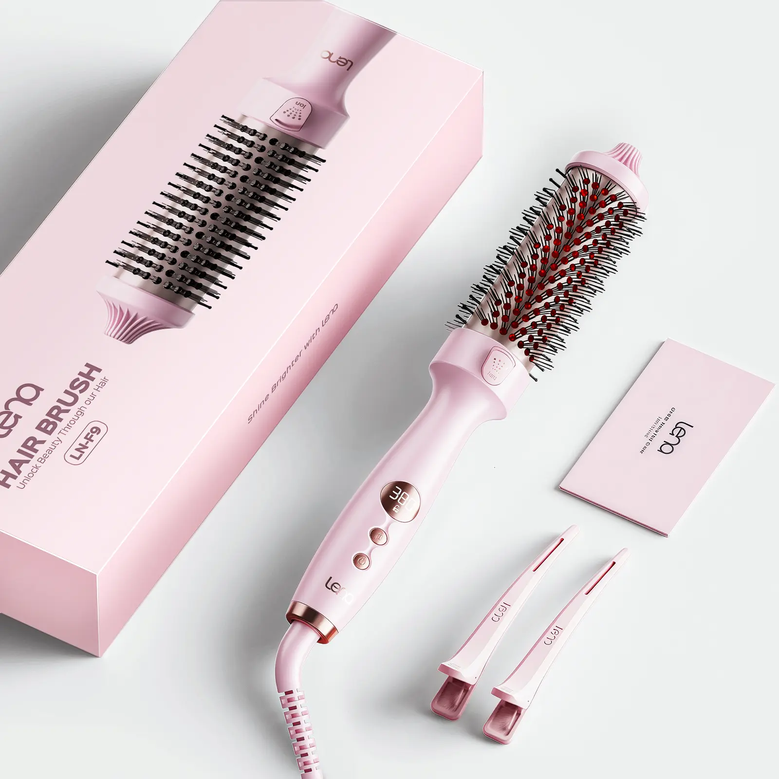 Lena Hair 1.5 Inch All-in-1 Hot Air Brush with Titanium Barrel, Thermal Round Brush, 5 Heat Settings, Infrared Technology & Negative Ion Technology