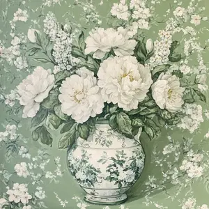 10" x 10" Vintage Sage Green Chinoiserie Vase Sign TTE-230