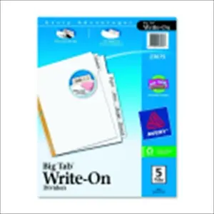 Avery 1054341 Big Tab Paper Gold Reinforced Write-On Divider With Erasable Laminated Tabs, White