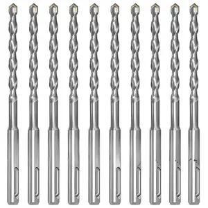 10- 1/4" SDS Plus Drill Bits Rotary Hammer Drill Bit Set, Carbide Tipped for Drilling Concrete Cement Porcelain Tiles Ceramic Pots Stone Brick, Diameter 6mm, 160mm Long, SDS Plus Shank