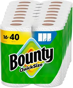 Bounty QuickSize Paper Towels, White, 16 Family Rolls = 40 Regular Rolls, High Absorbent, Durable Diamond Texture, Unscented, Disposable Kitchen Wipes