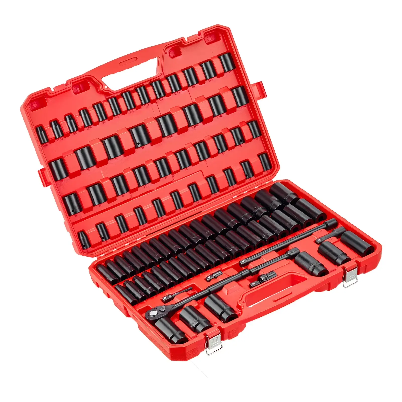 55PCS 1/4-Inch Drive Impact Socket Set, Shallow & Deep, 5/32 Inch - 9/16 Inch, 4mm - 15mm, Metric/SAE, 6-Point, Cr-V Steel Socket Set