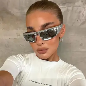 Edgy Silver Cyberpunk Shades - Y2K Futuristic Style for Streetwear & Party