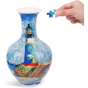 3D Puzzle Vase for Adults to Flower Arrangement and Home Decoration Made by 164 Curved Plastic Puzzle Pieces (Lighthouse)