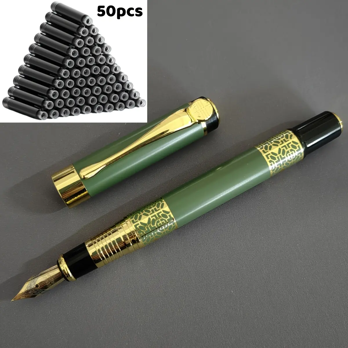 1 pc green ballpoint pen + 50 pcs black ink cartri