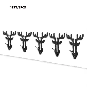 6-Pack Deer Head Wall Hooks, Vintage Metal Wall Decor, Bathroom, Bedroom, Balcony, Home Accessories, Includes Installation Screws