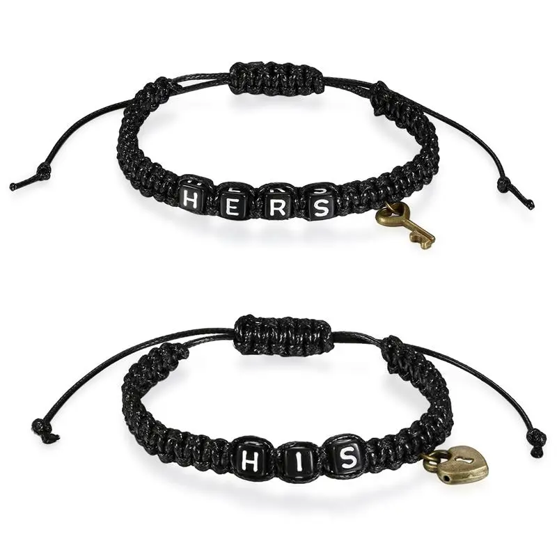 2pcs Handmade Retro HIS HERS Heart Key Couple Leather Strap Bracelet Adjustable