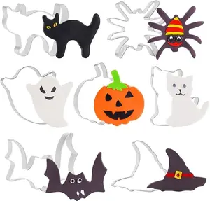 7PCS Large Halloween Cookie Cutters Set, Stainless Steel Metal Halloween Cookie Cutters Shapes - Witch's Hat, Pumpkin, Ghost, Bat Spidder and Cats (Halloween Cookie Cutter)