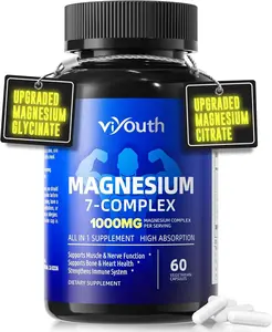 Magnesium 7 Complex Supplement Advanced with Glycinate Citrate Malate Chelate Taurate Orotate Aspartate, Capsules with Zinc, Vitamin D3 & B6 for Sleep, Muscle Relief, 60 Capsules