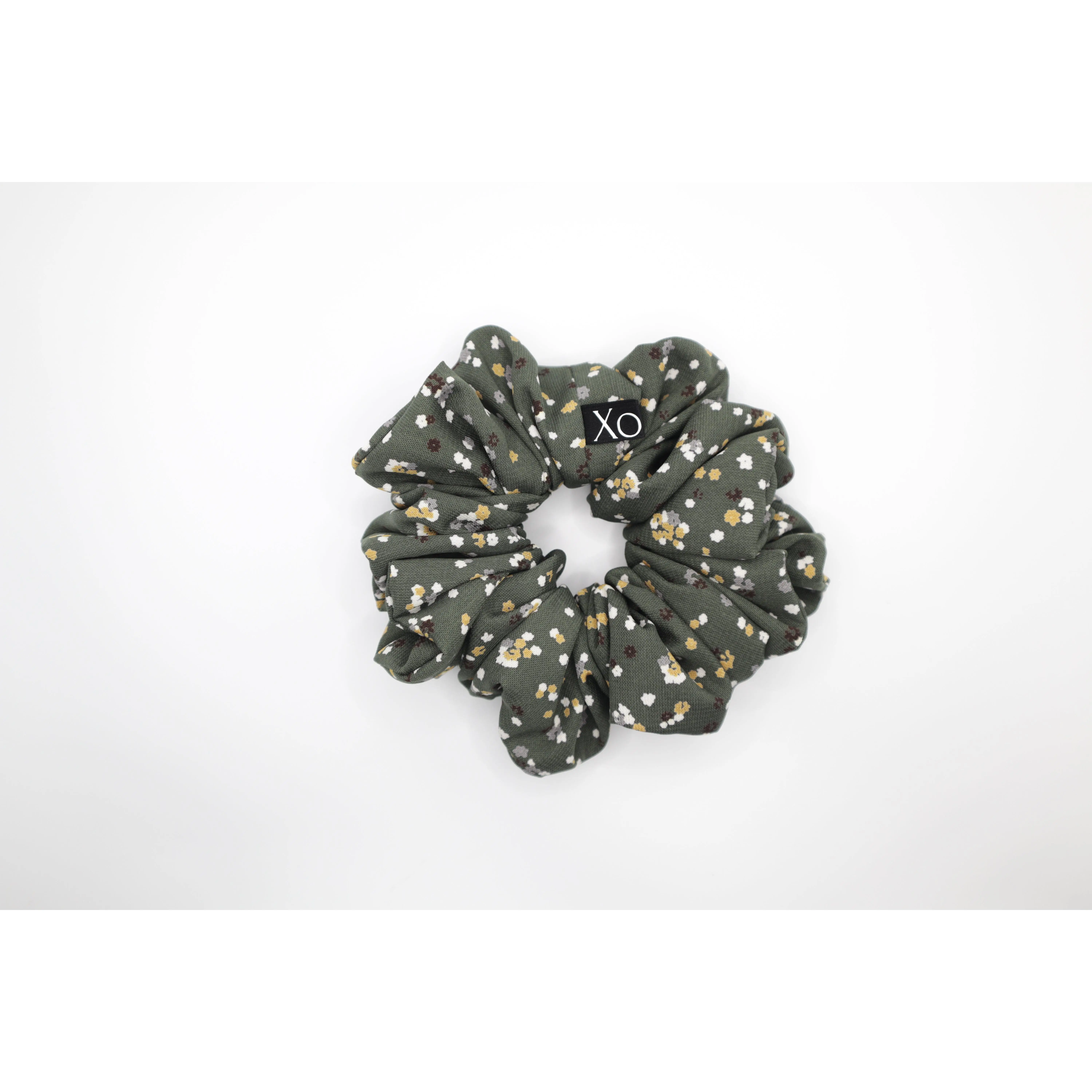 Olivia Oversized Scrunchie • Forest Green with Dainty Flowers ♡🌲