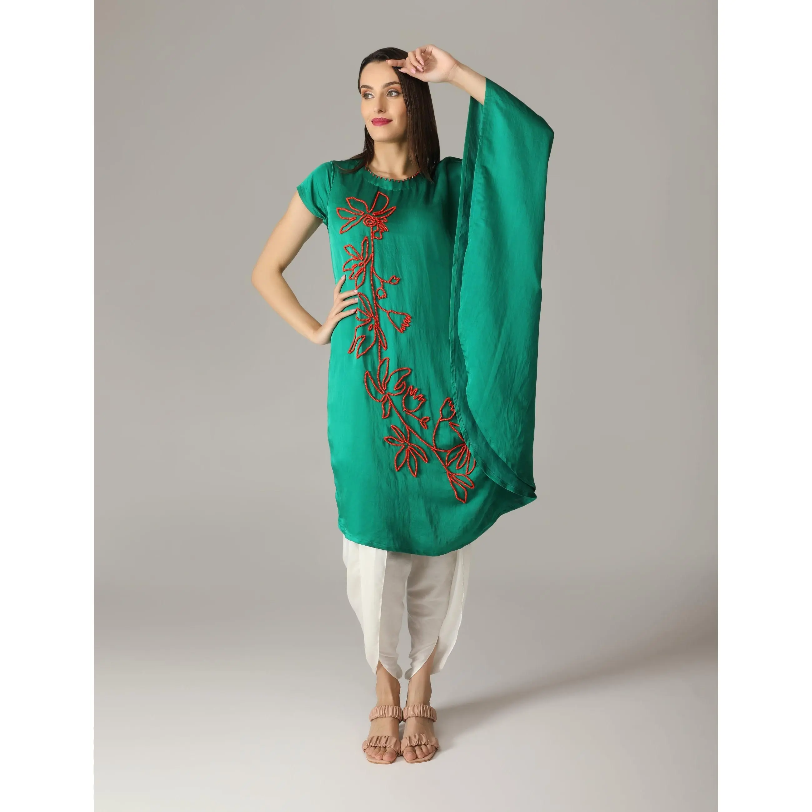 Iro Emerald Green Half Kaftan Kurta With Dhoti Pants