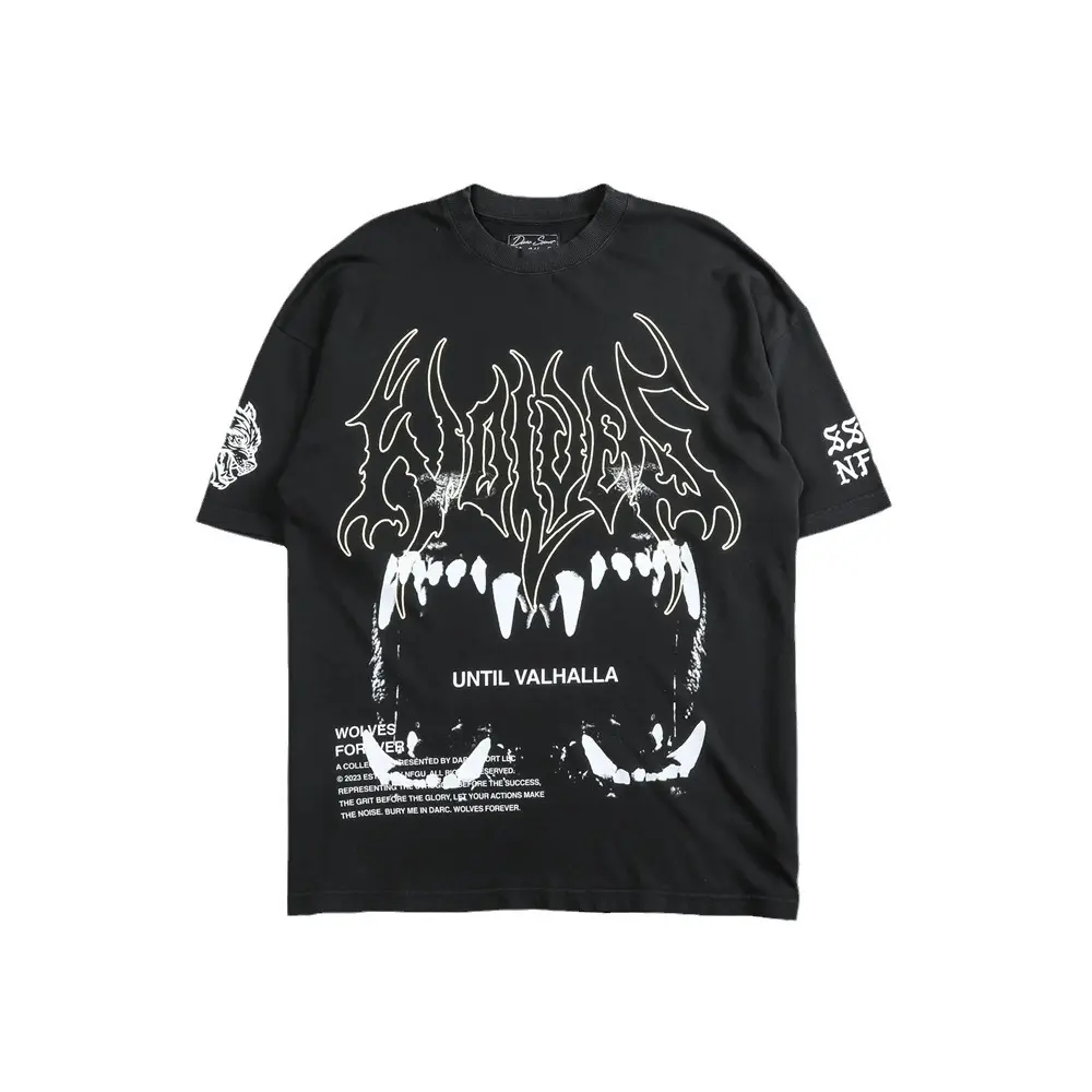 DARC SPORT American Style Retro Wolf Skull Print Pure Cotton Short