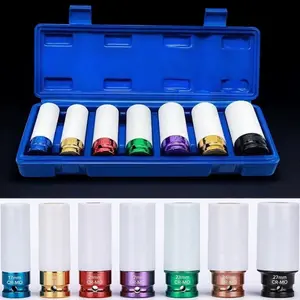1/2" Impact Socket Set 17-27mm Deep Anti-Slip Lug Nut Removal, High Torque Crack-Resistant Design for Impact Wrench & Drill, Color-Coded Truck & SUV Tire Change Kit with Case.