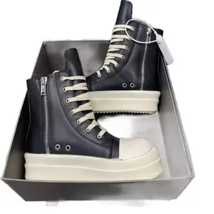 Designer Men's Genuine Leather High Top Shoes with Zipper and Lace-Up Closure for Stylish Comfort