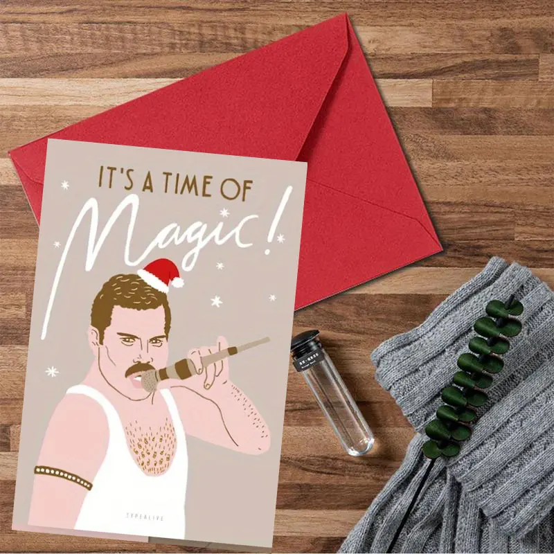 1PC  Christmas card / TIME OF MAGIC / Funny postcard for Christmas with a funny saying – for friends, family, colleagues