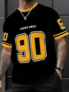 Men's Summer 90 Number T-Shirt, 3D Digital Print, Casual Comfortable Short Sleeve Top, Men's Outdoor Clothing, Fitted Long Style