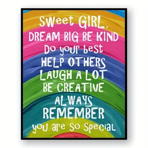 Rainbow Girl Inspirational Wall Art - Colorful Motivational Decor for Home, Bedroom, Living Room, Nursery & Office - Frameless 8x10" Psychology-Themed Poster for Youngsters and Daughters