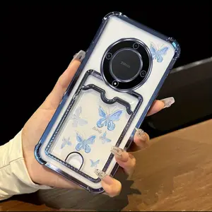 Honor X9b Durable Transparent Plating Phone Protector Case Compatible With for Huawei Honor X9b Silver and Blue Dreamy Butterfly Case Cover for Popular Cover