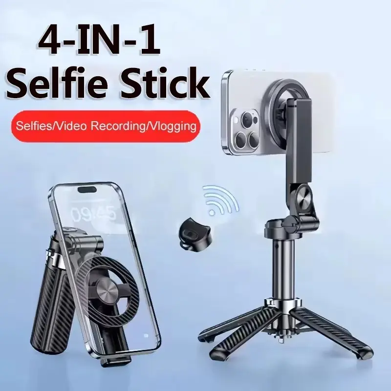 Four-In-One Multifunctional 360 Degree Rotating Magnetic Selfie Stick, Portable Extendable Design, Wireless Remote Control Included