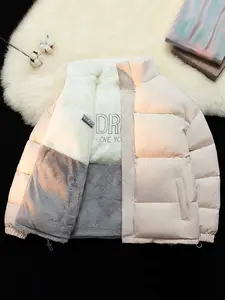 Men's Cotton Jacket Double-Sided Wear Winter Thickened Warm Coat Trendy Couple Bread Jacket Casual Beige Long Sleeve White