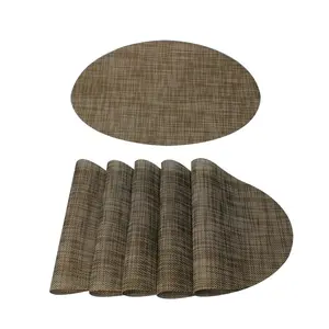 Unique Bargains Washable Placemats Set of 6 Heat- Cross Woven Non-Slip Insulation Mats for Kitchen Dining Table, Oval, Brown, 18" x 12"