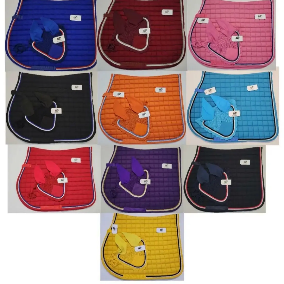 Horse All Purpose English Saddle Pad with Matching Fly Bonnet Ear Net Fly Veil Mask