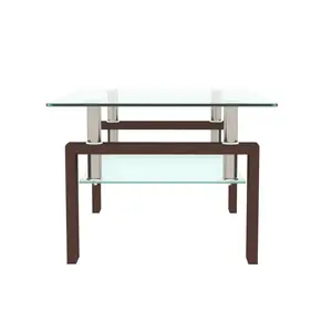 Clear Rectangle Glass Coffee Table, Modern Double Layer Living Room Center Table, Sturdy Iron Frame, 220LBS Weight Capacity, Large Storage, Easy Clean for Home Office