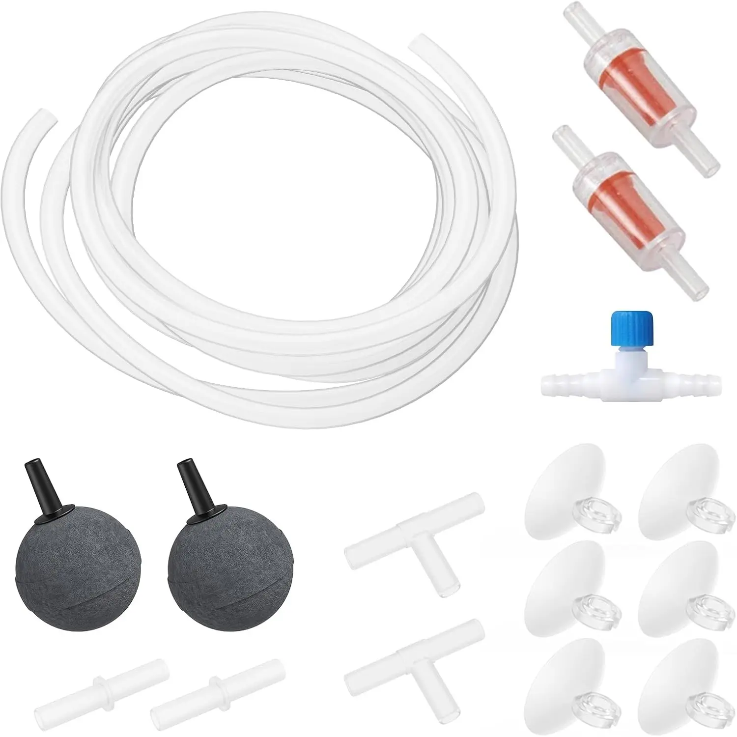 MoonOrange Aquarium Air Pump Accessories Kit with Standard Tubing, Air Stones, Check Valves, Suction Cups and Connectors.(10 Ft. Tubing/2 Air Stone)