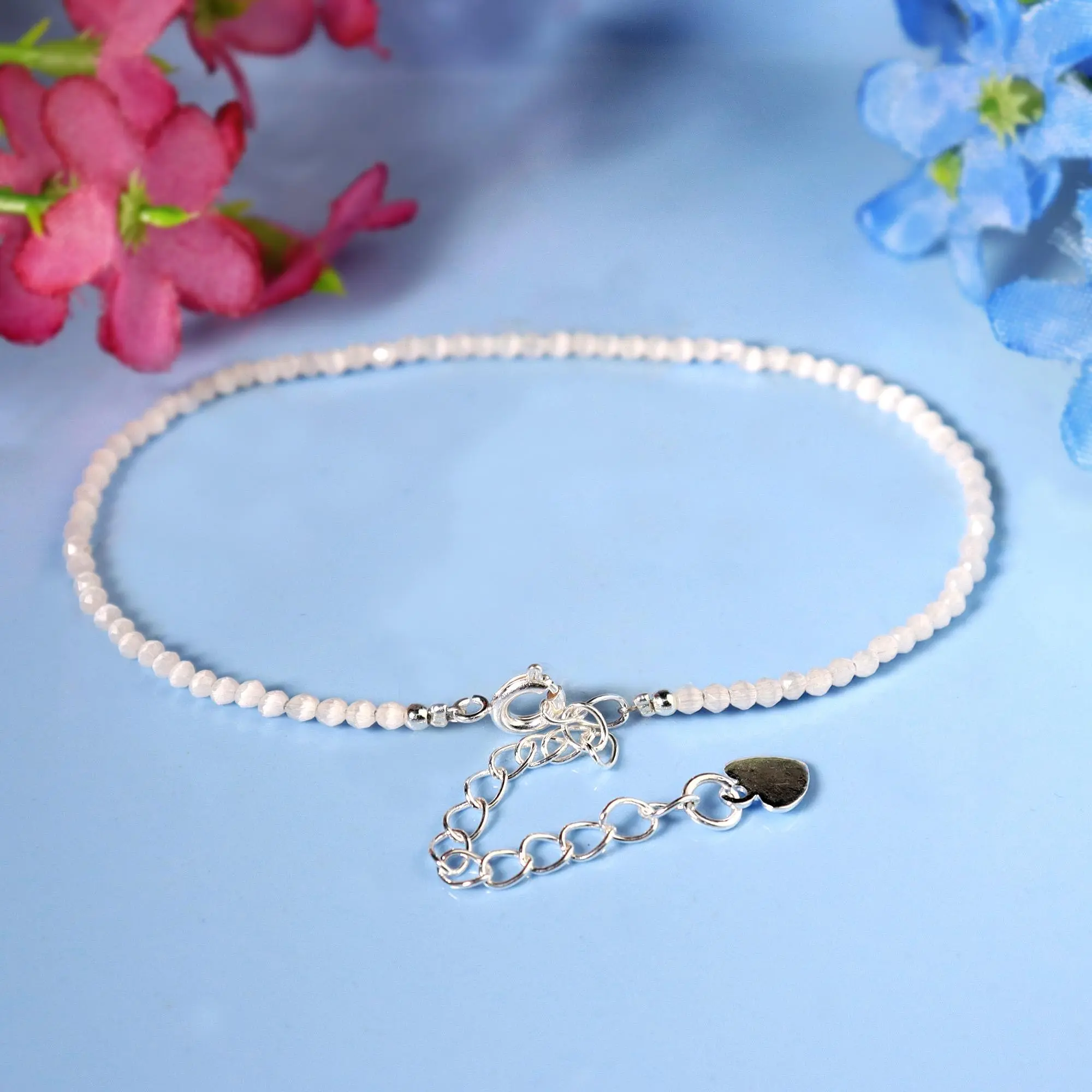 Faceted Genuine Selenite Bracelet - 2mm Natural Crystal Beads, Adjustable Size Gold/Silver Plate Jewelry, Serenity & Clarity of Thought Healing Accessory for Women, Meditation Daily Wear