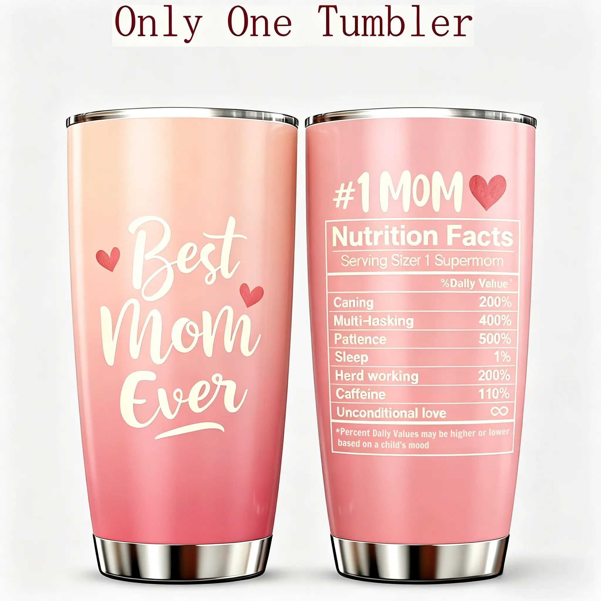 Best Mom Ever Tumbler - Mom Nutrition Facts Insulated Cup, 20oz Stainless Steel Coffee Tumbler for Mom, Perfect Mother's Day & Birthday Gift from Daughter, Son, Husband, New Mom Present