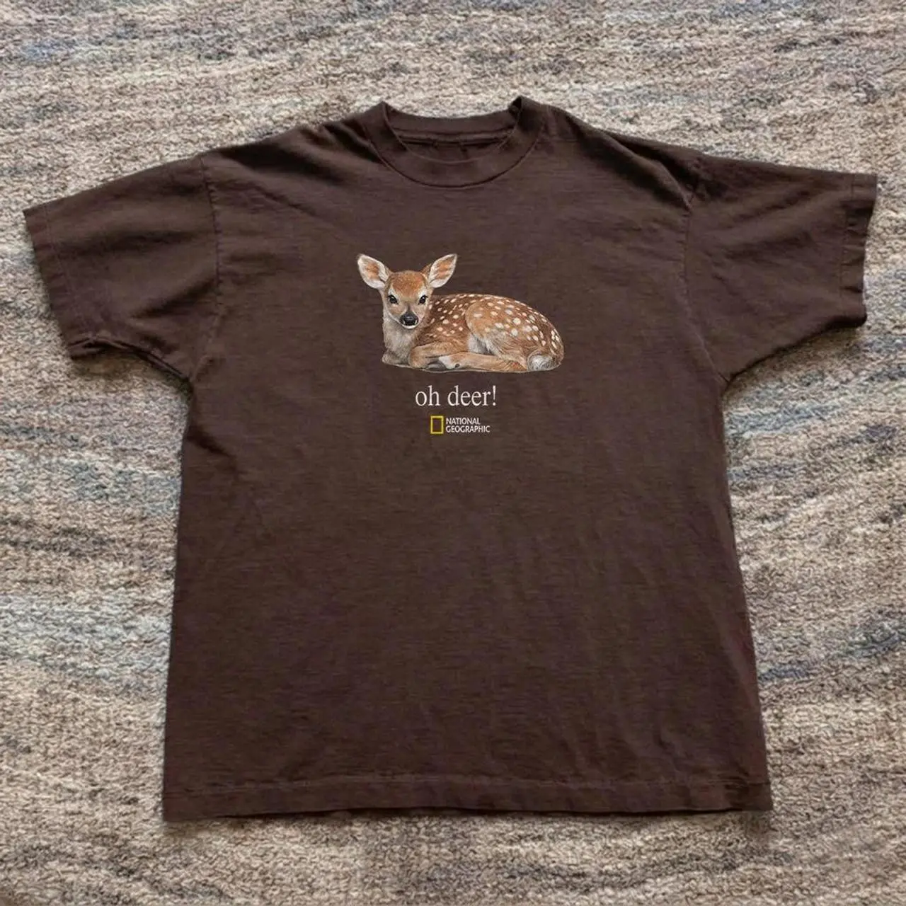 National Geographic Cute Fawn Baby Deer Oh Deer Graphic T shirt and Baby Tee | Vintage 90s Aesthetic Forest Animal Streetwear | Cottagecore Novelty Tee