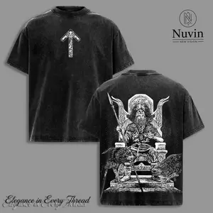 Odin Allfather Viking T-Shirt | Norse Mythology Graphic Tee with Rune Circle & One-Eyed God Artwork | Yggdrasil Nordic Symbol Streetwear | Vintage Washed Unisex Top for Viking Lovers & Warriors Style