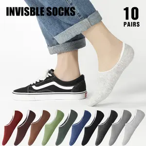 10 Pairs Men's Summer No Show Socks Low Cut Cotton Thin Spinning Breathable Odor Resistant Sweat Absorbing Silicone Heels Summer Comfortable Thin Socks Casual Sports Boat Socks