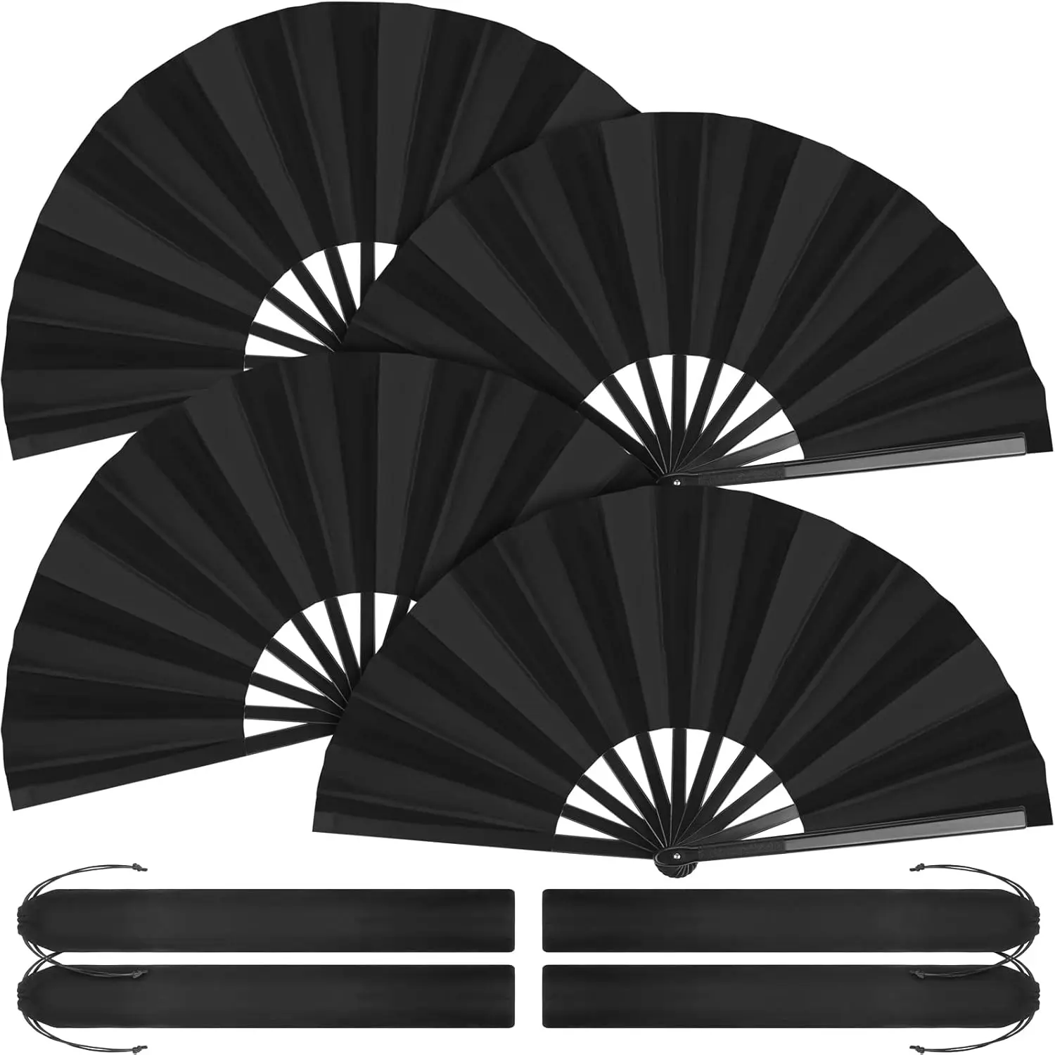 4 Pack Large Fans Chinese Kung Fu Tai  Fans Decorative Fans for Men and Women, Black