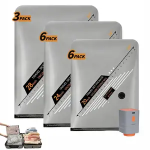 Vacuum Packing Pump Storage Bags 5Kpa Compression Hands-Free Cordless Rechargeable Lightweight Portable Transparent Travel Large Sealer Bags with Rounded Design Set 28/24/20 Inch 10/15/20 pcs Zipper Pouch Universal