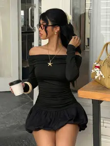 Elegant One-Shoulder Dress, Ruched Top Design, Perfect for Parties and Special Occasions, Valentine's Day, Bubble Skirt Style