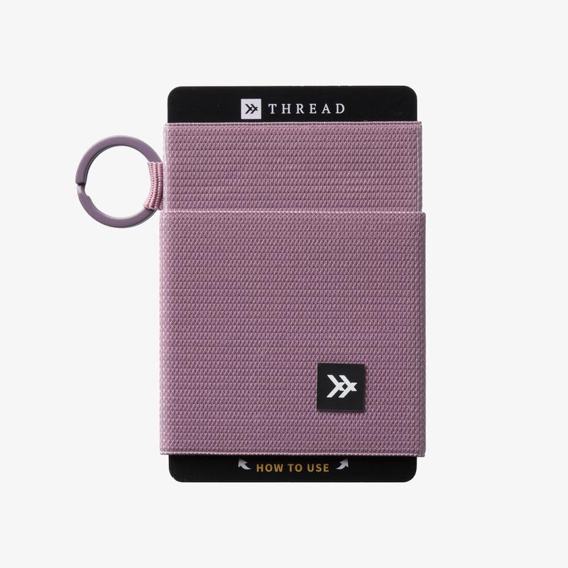 Thread Slim Elastic Wallet & Card Holder Mauve - Slip On Closure Durable Tight Knit Elastic with Built-in Keyring for Keys and Lanyard Minimalist Card Holder, Rfid Blocking Slim Front Pocket Wallet, Mens Wallet, Business Card Cases, ID Window