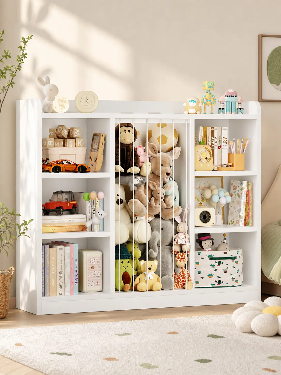 【SummerFinds】ONBRILL Toddler Stuffed Animal Zoo, Toy Storage Organizer for Playroom, Plush Toy Organizers and Storage, Book Shelf for Kids Rooms, Elastic Band Child Bookcase, Toy Shelf with 8 Storage Cubbies