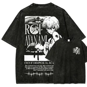 Neon Genesis Evangelion Men's Casual Vintage Distressed Washed Round Neck Short-Sleeve Top, Unisex Fit T-Shirt, Father's Day Gift 29