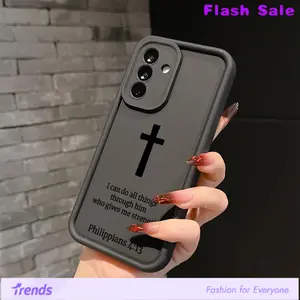 Compatible with Samsung Galaxy S26 Stylish Minimalist Cross Christian Phone Case Suitable for Samsung Galaxy A26 A36 A55 A35 A06 A16 A05 A14 A24 A34 A54 A15 A05S A25 A23 A33 A53 A73 A13 4G 5G Shockproof Soft TPU Back Cover