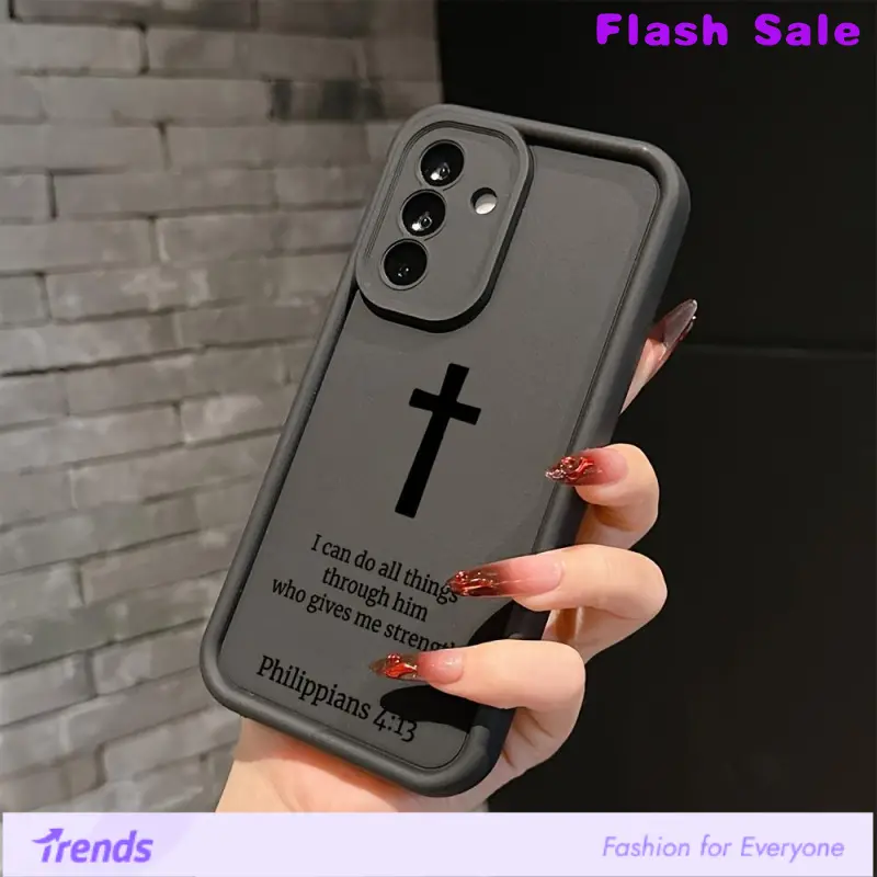 Christian Cross Minimalist Stylish Shockproof Soft TPU Cellphone Case for Samsung Galaxy S26, A26, A36, A55, A35, A06, A16, A05, A14, A24, A34, A54, A15, A05S, A25, A23, A33, A53, A73, A13 (4G/5G) - Devices Protection Back Cover Accessory, Preppy, Protect