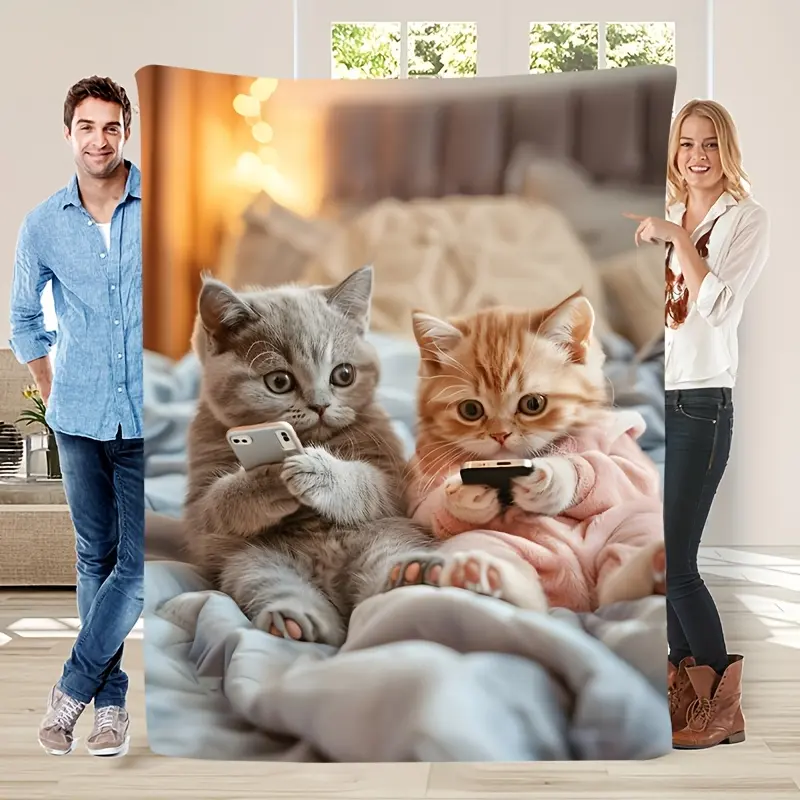 Anti-Pilling Colorful Fleece Plush Animal Print Tapestry Blanket, Lightweight Ultra-Soft Durable Layered Throw, Hippy Western Bohemian Home Decor, Gift Ideas for Cat Lovers for Sofa Bed Year-Round Use