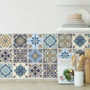 30pcs Bohemian Tile Self-Adhesive Wall Stickers, Flower Pattern Peel and Stick, Waterproof Kitchen Bathroom Decorative Wall Stickers, Vinyl Wall Decals, Home Wall Decoration, 4x4inch