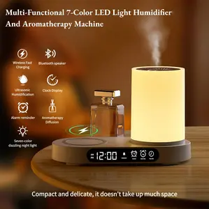 【Christmas gift】DOMEIU Multi-function automatic shut-off air humidifier bedroom , aroma diffuser,  wireless charging, Bluetooth speaker. 7 color light, alarm clock,  Automated Aromatherapy .  Christmas gift for family bedrooms.